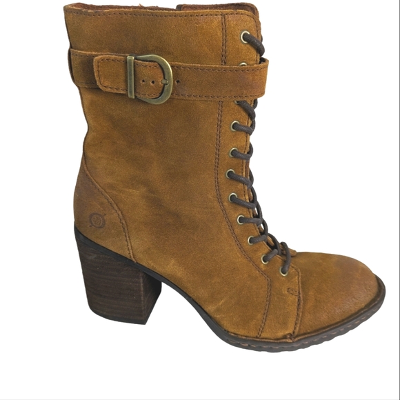 Born Rust Brown  Distressed Suede Cass Block Heel Boots...Size 9M - Picture 2 of 10